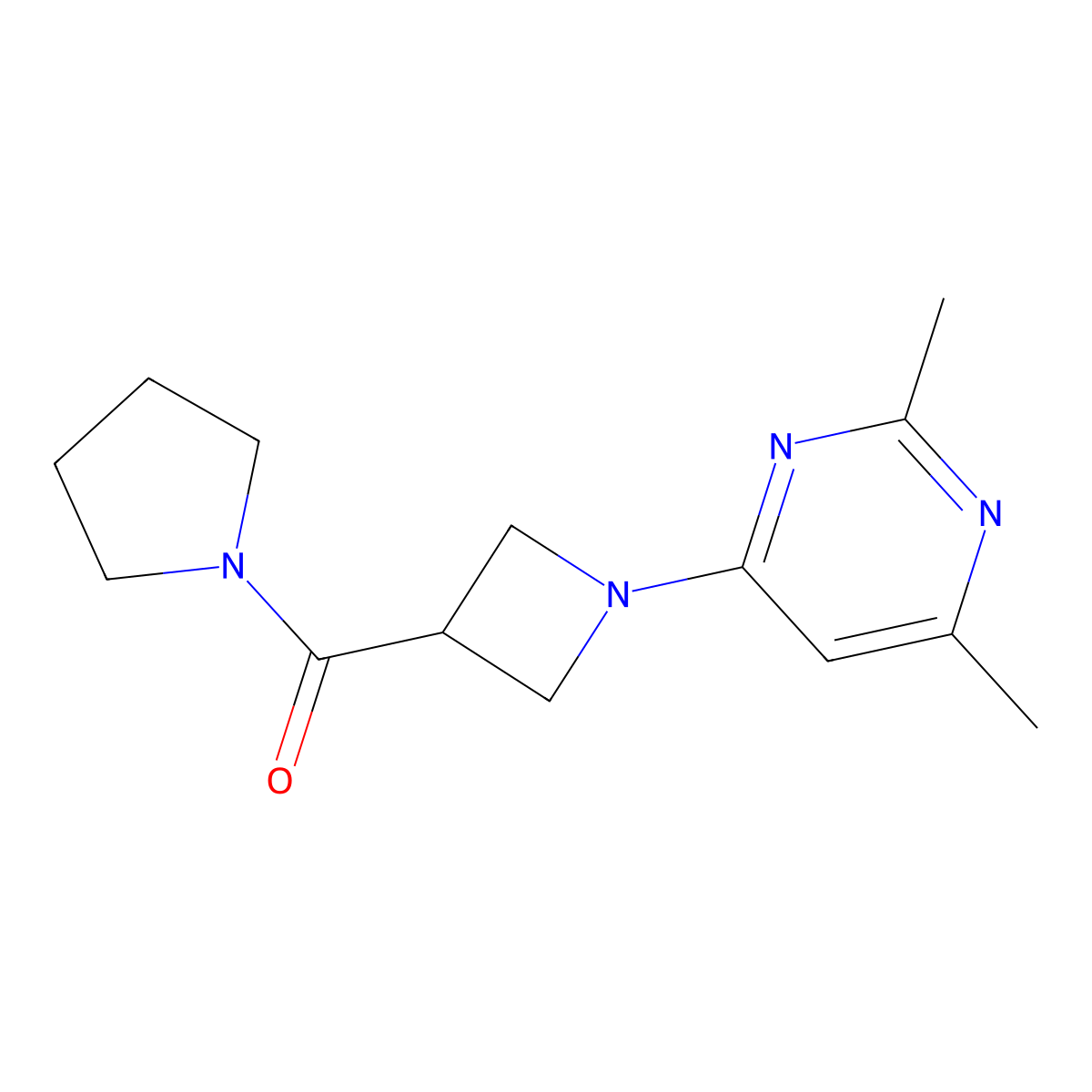 2,4-Dimethyl-6-[3-(pyrrolidine-1-carbonyl)azetidin-1-yl]pyrimidine molecular structure, CAS 2877668-98-7