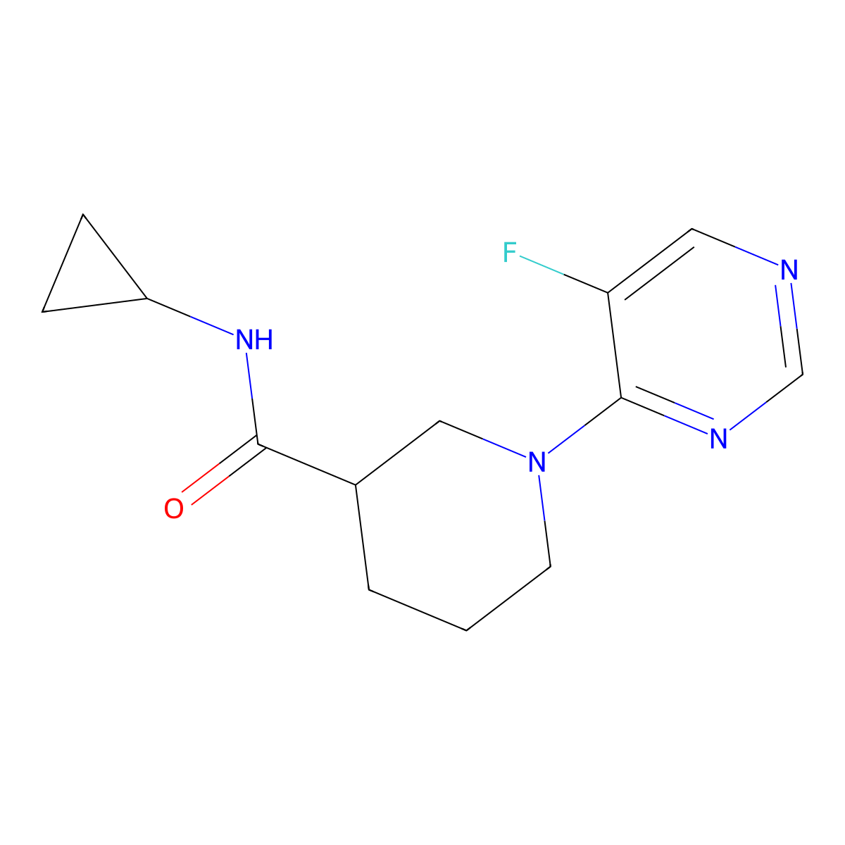 N-cyclopropyl-1-(5-fluoropyrimidin-4-yl)piperidine-3-carboxamide molecular structure, CAS 2877669-01-5