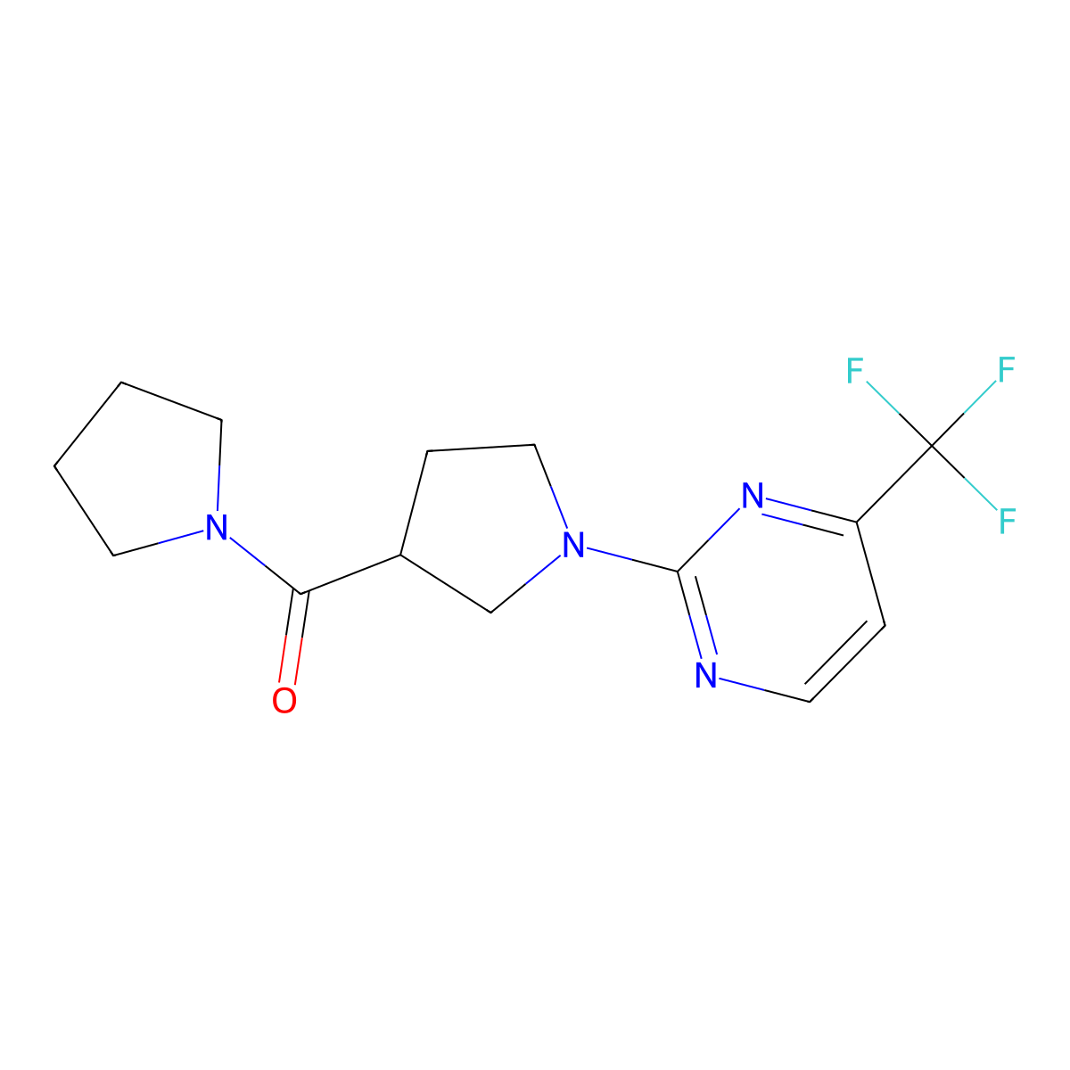 2-[3-(Pyrrolidine-1-carbonyl)pyrrolidin-1-yl]-4-(trifluoromethyl)pyrimidine molecular structure, CAS 2877669-02-6