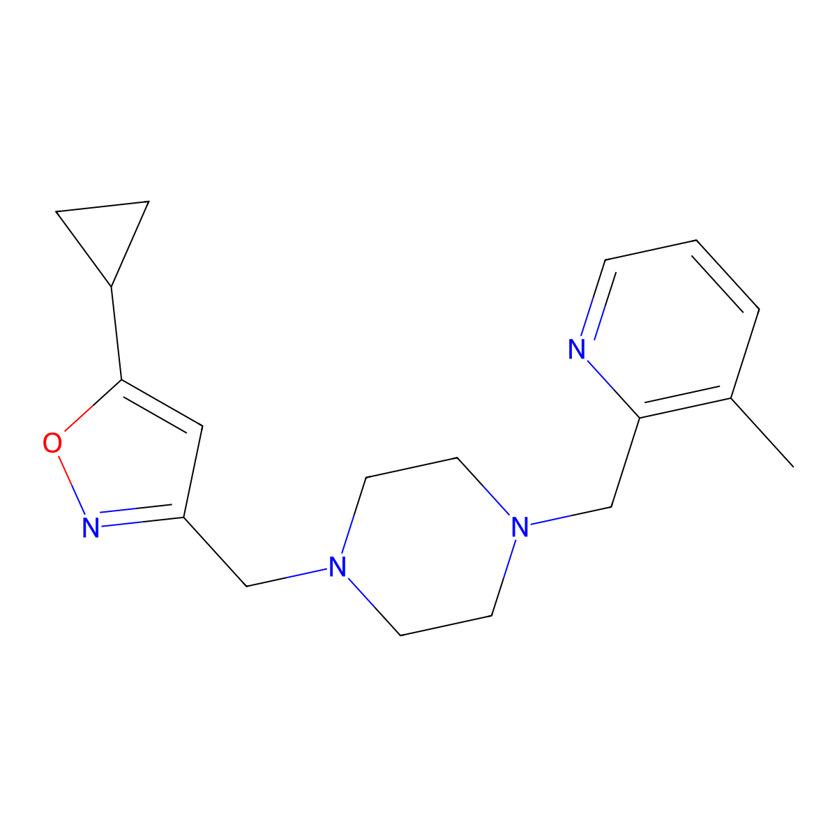 1-[(5-Cyclopropyl-1,2-oxazol-3-yl)methyl]-4-[(3-methylpyridin-2-yl)methyl]piperazine molecular structure, CAS 2877669-03-7