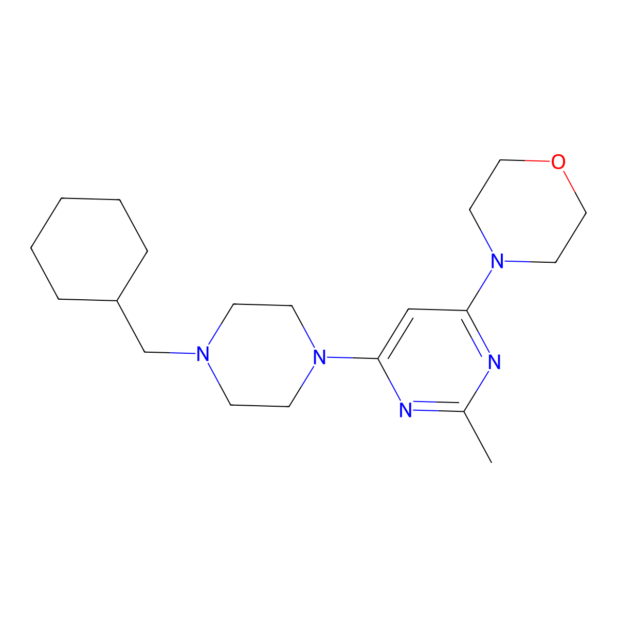 4-{6-[4-(Cyclohexylmethyl)piperazin-1-yl]-2-methylpyrimidin-4-yl}morpholine molecular structure, CAS 2877669-15-1