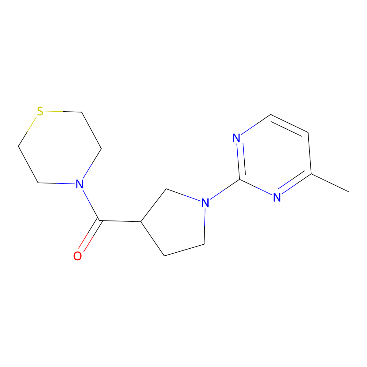4-[1-(4-Methylpyrimidin-2-yl)pyrrolidine-3-carbonyl]thiomorpholine molecular structure, CAS 2877669-17-3