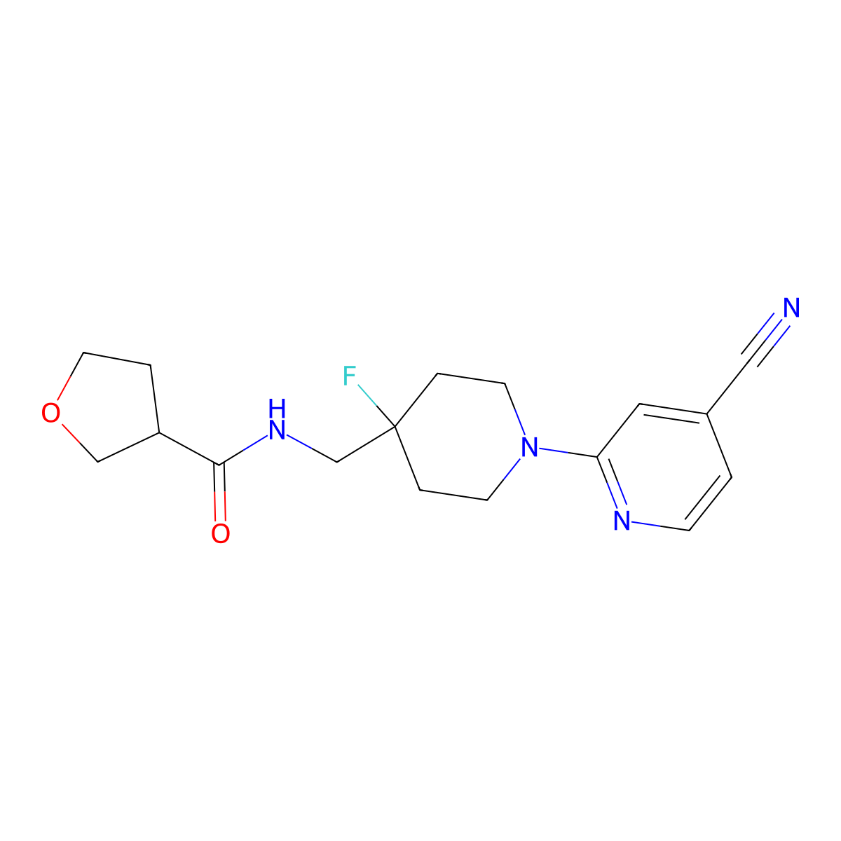 N-{[1-(4-cyanopyridin-2-yl)-4-fluoropiperidin-4-yl]methyl}oxolane-3-carboxamide molecular structure, CAS 2877669-23-1