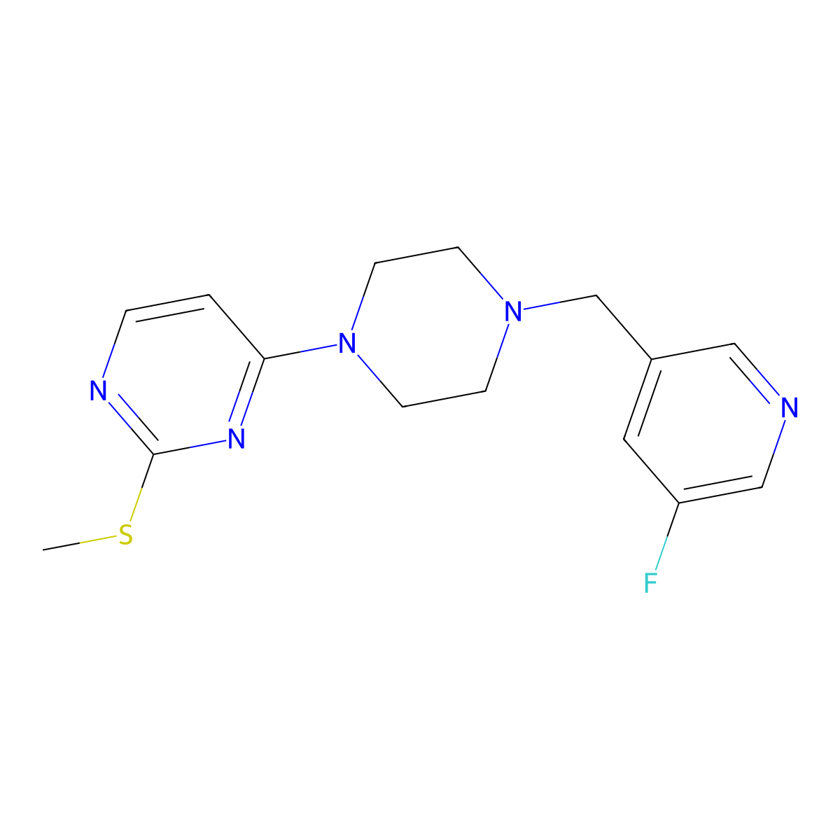 4-{4-[(5-Fluoropyridin-3-yl)methyl]piperazin-1-yl}-2-(methylsulfanyl)pyrimidine molecular structure, CAS 2877669-26-4