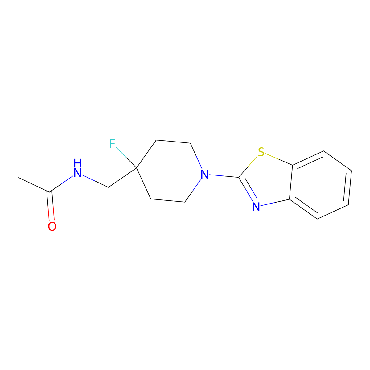 N-{[1-(1,3-benzothiazol-2-yl)-4-fluoropiperidin-4-yl]methyl}acetamide molecular structure, CAS 2877669-28-6