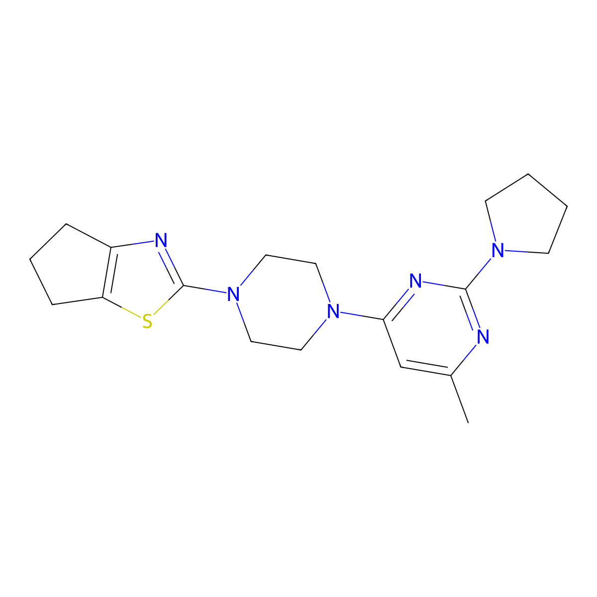 4-(4-{4H,5H,6H-cyclopenta[d][1,3]thiazol-2-yl}piperazin-1-yl)-6-methyl-2-(pyrrolidin-1-yl)pyrimidine molecular structure, CAS 2877669-29-7
