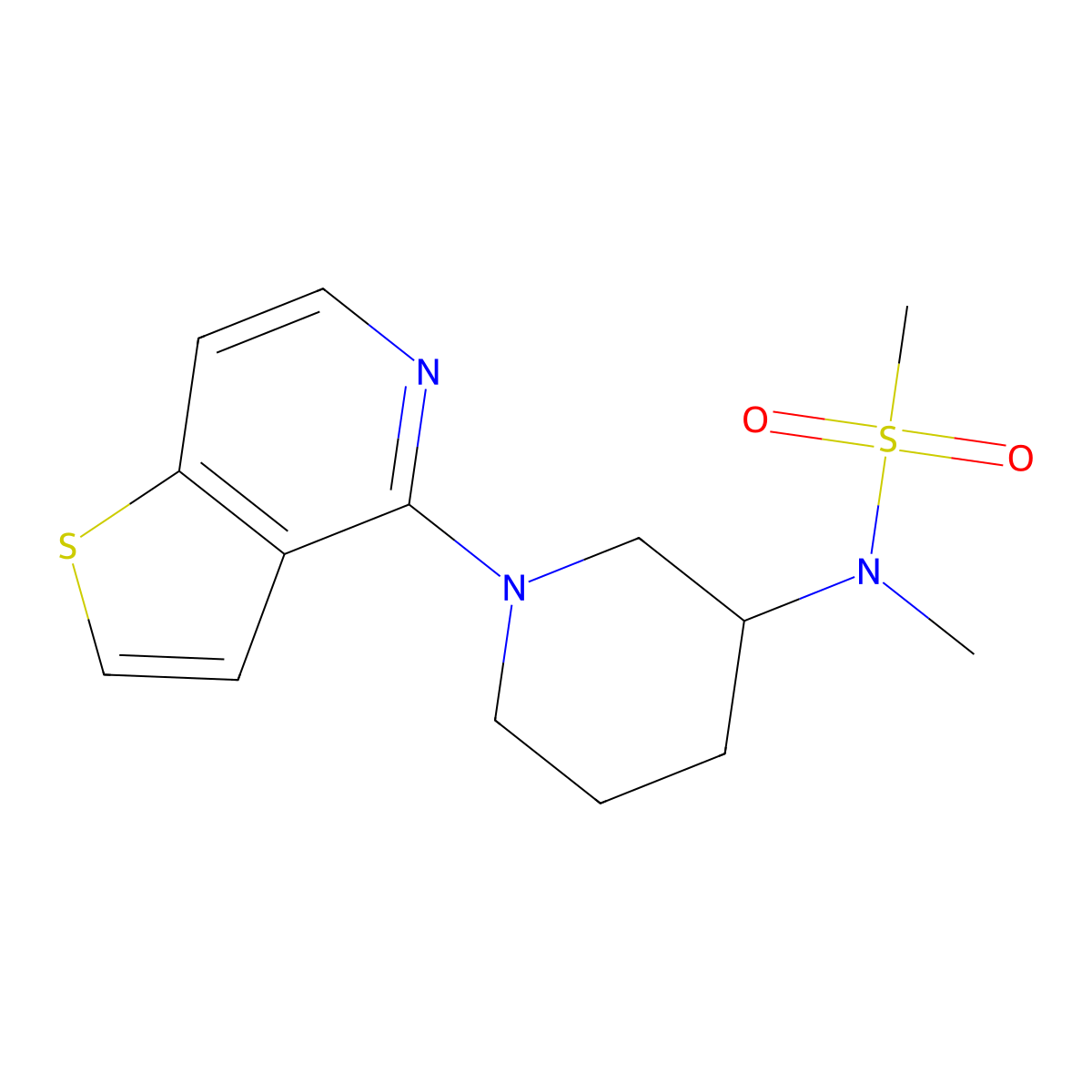 N-methyl-N-(1-{thieno[3,2-c]pyridin-4-yl}piperidin-3-yl)methanesulfonamide molecular structure, CAS 2877669-35-5