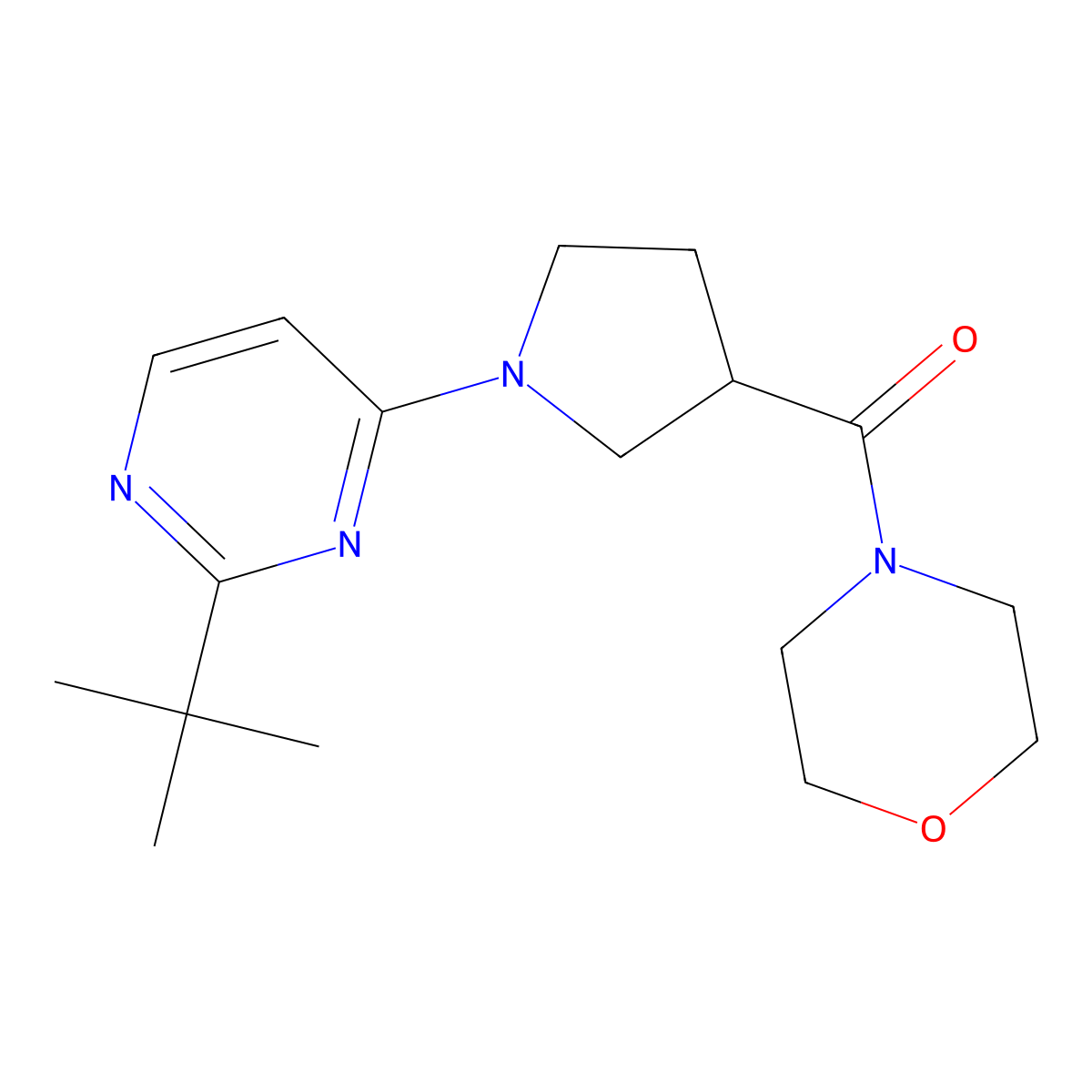 4-[1-(2-Tert-butylpyrimidin-4-yl)pyrrolidine-3-carbonyl]morpholine molecular structure, CAS 2877669-40-2