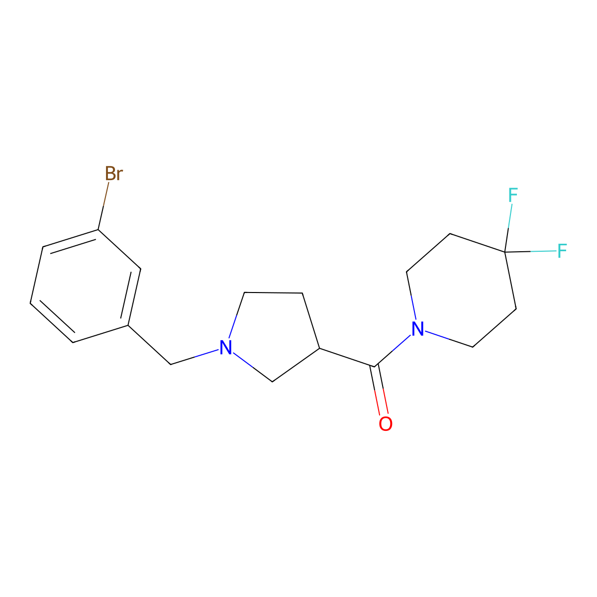 1-{1-[(3-Bromophenyl)methyl]pyrrolidine-3-carbonyl}-4,4-difluoropiperidine molecular structure, CAS 2877669-42-4