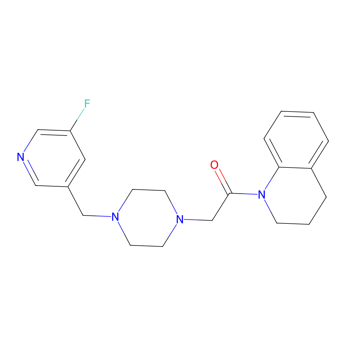 2-{4-[(5-Fluoropyridin-3-yl)methyl]piperazin-1-yl}-1-(1,2,3,4-tetrahydroquinolin-1-yl)ethan-1-one molecular structure, CAS 2877669-45-7