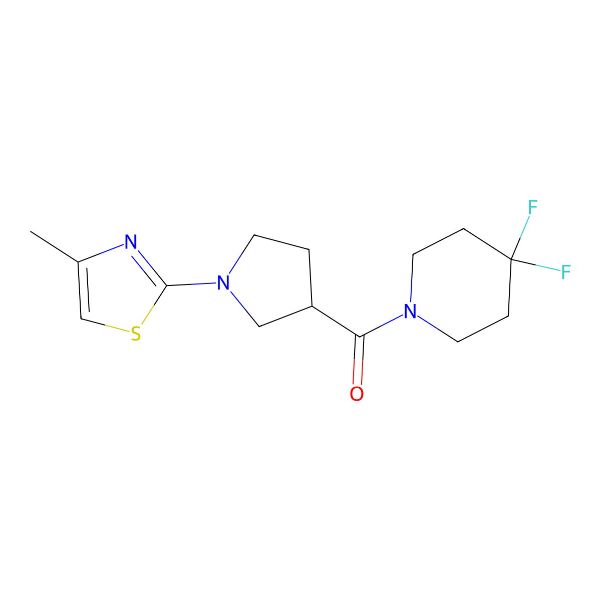 4,4-Difluoro-1-[1-(4-methyl-1,3-thiazol-2-yl)pyrrolidine-3-carbonyl]piperidine molecular structure, CAS 2877669-52-6