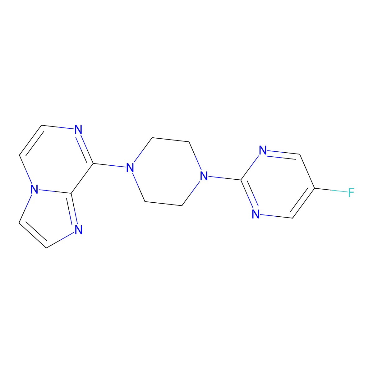 5-Fluoro-2-(4-{imidazo[1,2-a]pyrazin-8-yl}piperazin-1-yl)pyrimidine molecular structure, CAS 2877669-53-7