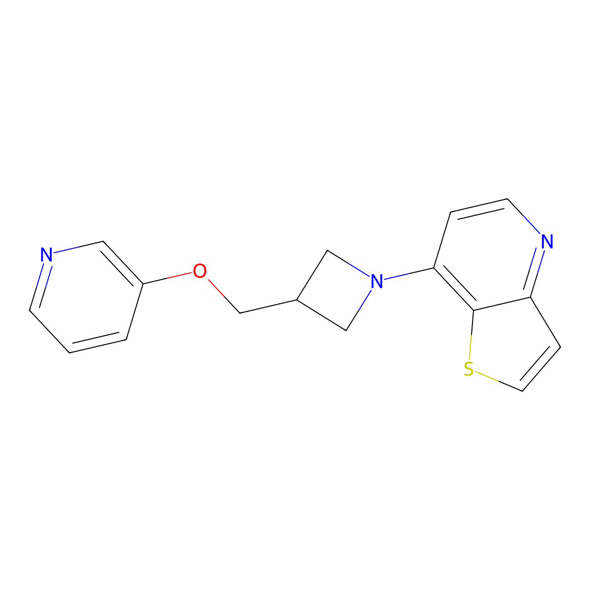 3-[(1-{Thieno[3,2-b]pyridin-7-yl}azetidin-3-yl)methoxy]pyridine molecular structure, CAS 2877669-56-0