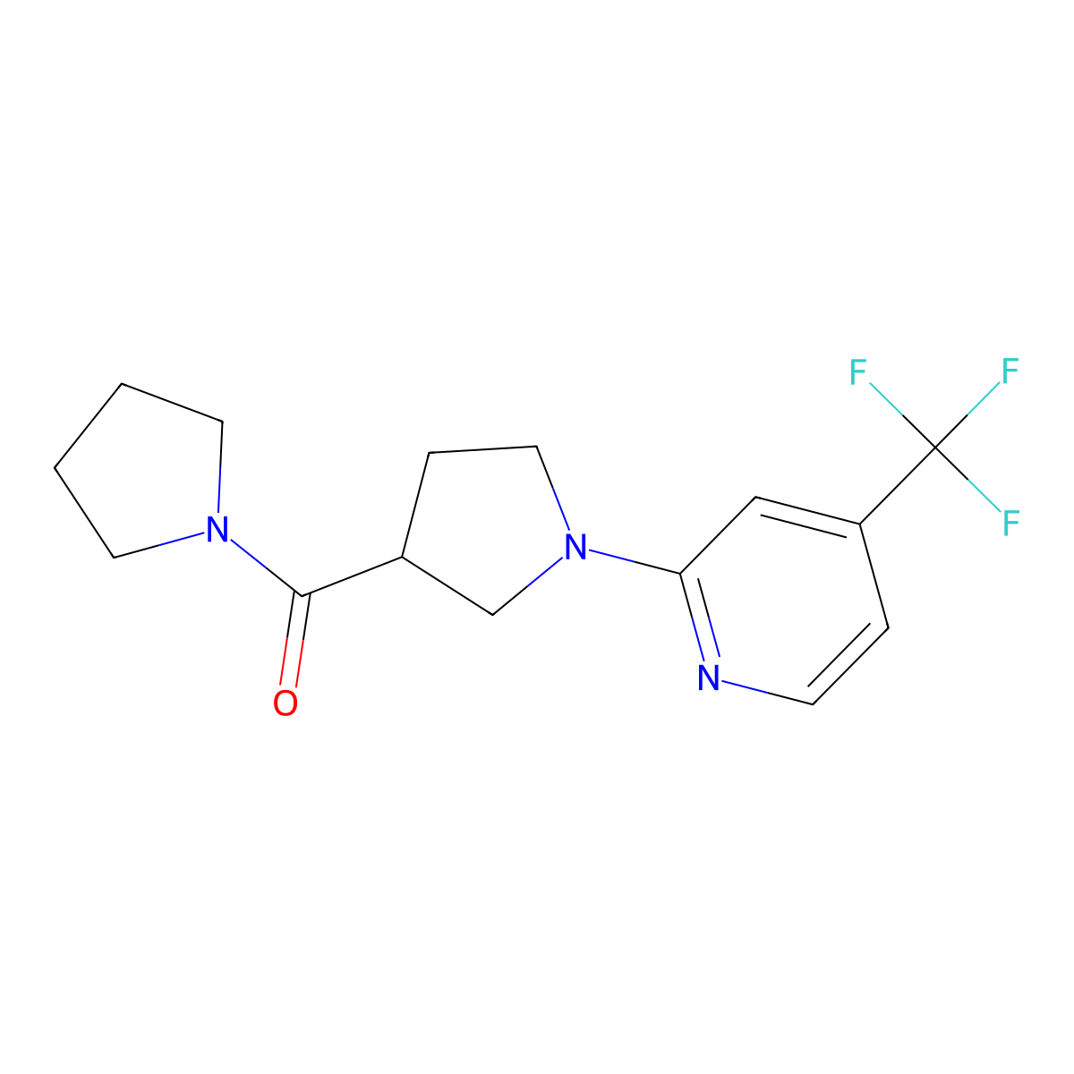 2-[3-(Pyrrolidine-1-carbonyl)pyrrolidin-1-yl]-4-(trifluoromethyl)pyridine molecular structure, CAS 2877669-64-0