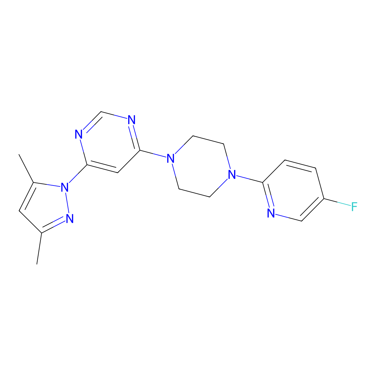 4-(3,5-dimethyl-1H-pyrazol-1-yl)-6-[4-(5-fluoropyridin-2-yl)piperazin-1-yl]pyrimidine molecular structure, CAS 2877669-65-1