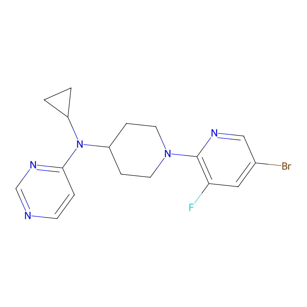 N-[1-(5-bromo-3-fluoropyridin-2-yl)piperidin-4-yl]-N-cyclopropylpyrimidin-4-amine molecular structure, CAS 2877669-69-5