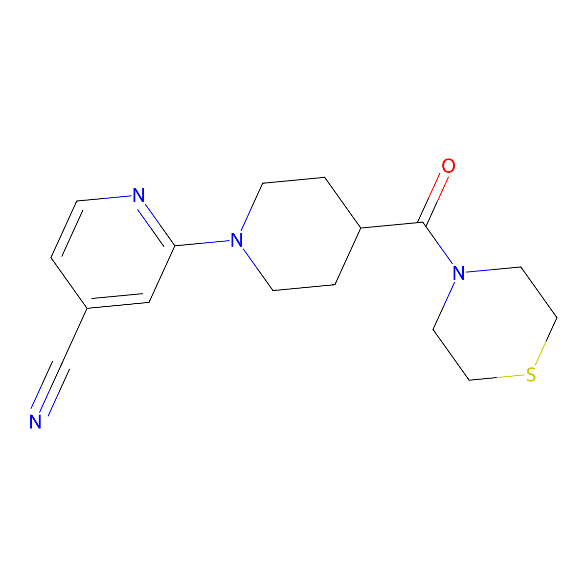 2-[4-(Thiomorpholine-4-carbonyl)piperidin-1-yl]pyridine-4-carbonitrile molecular structure, CAS 2877669-73-1