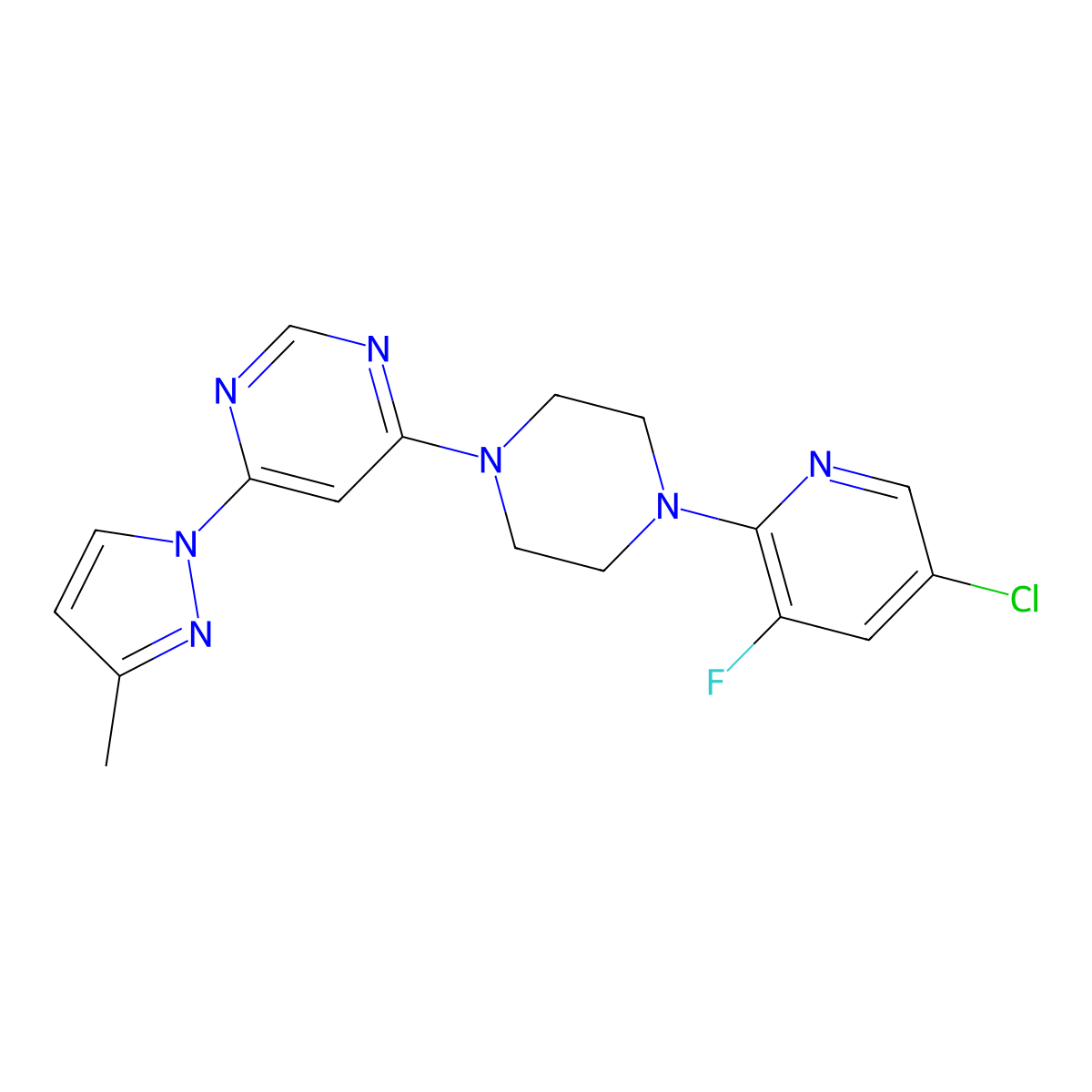4-[4-(5-chloro-3-fluoropyridin-2-yl)piperazin-1-yl]-6-(3-methyl-1H-pyrazol-1-yl)pyrimidine molecular structure, CAS 2877669-77-5