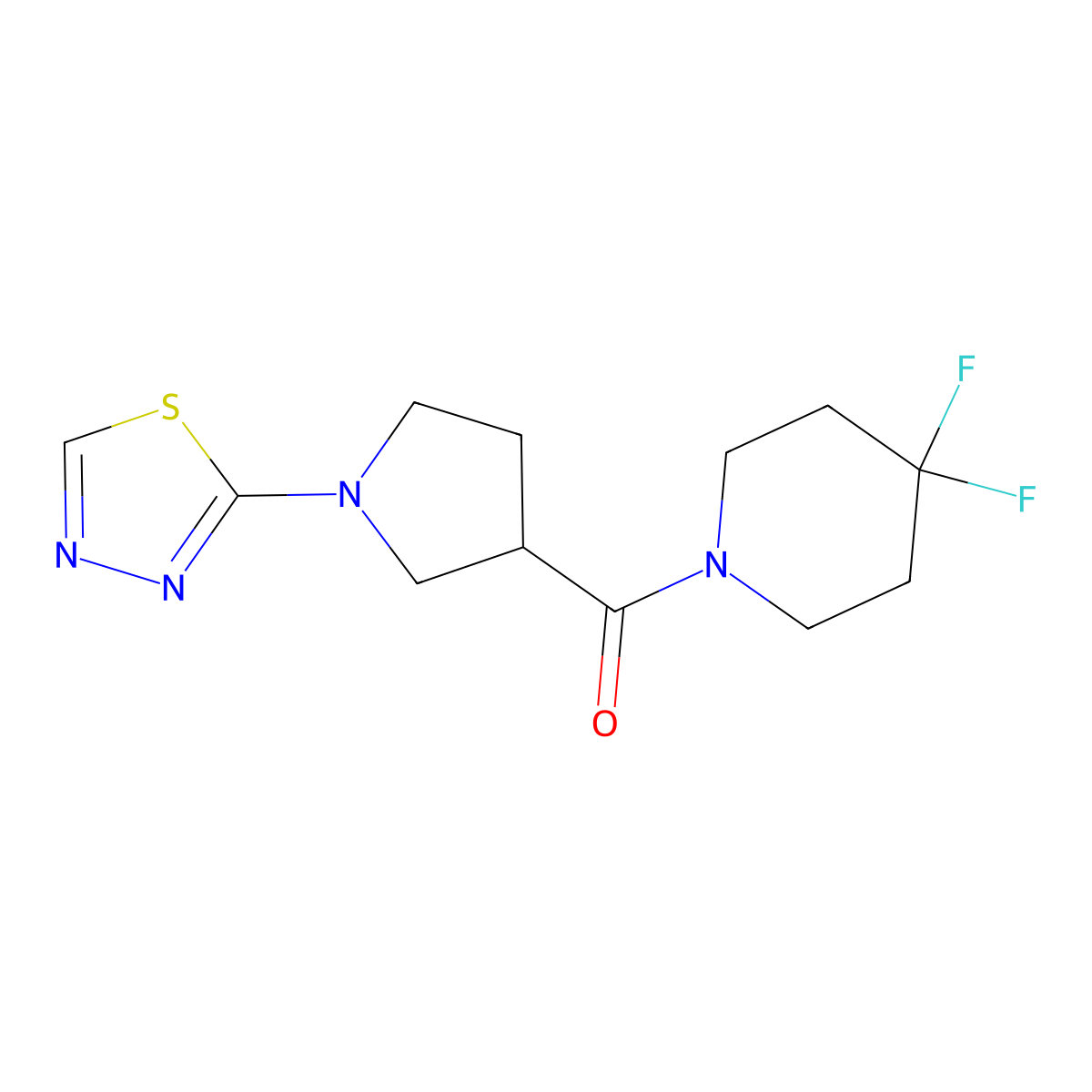 4,4-Difluoro-1-[1-(1,3,4-thiadiazol-2-yl)pyrrolidine-3-carbonyl]piperidine molecular structure, CAS 2877669-78-6
