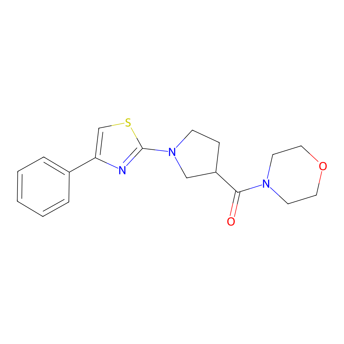 4-[1-(4-Phenyl-1,3-thiazol-2-yl)pyrrolidine-3-carbonyl]morpholine molecular structure, CAS 2877669-79-7