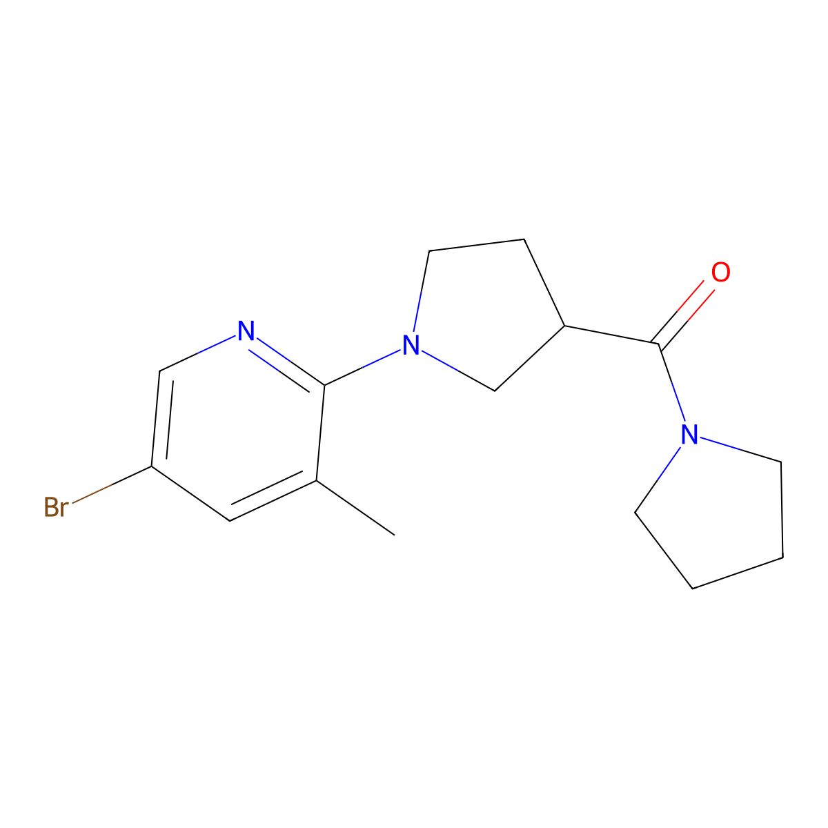 5-Bromo-3-methyl-2-[3-(pyrrolidine-1-carbonyl)pyrrolidin-1-yl]pyridine molecular structure, CAS 2877669-80-0