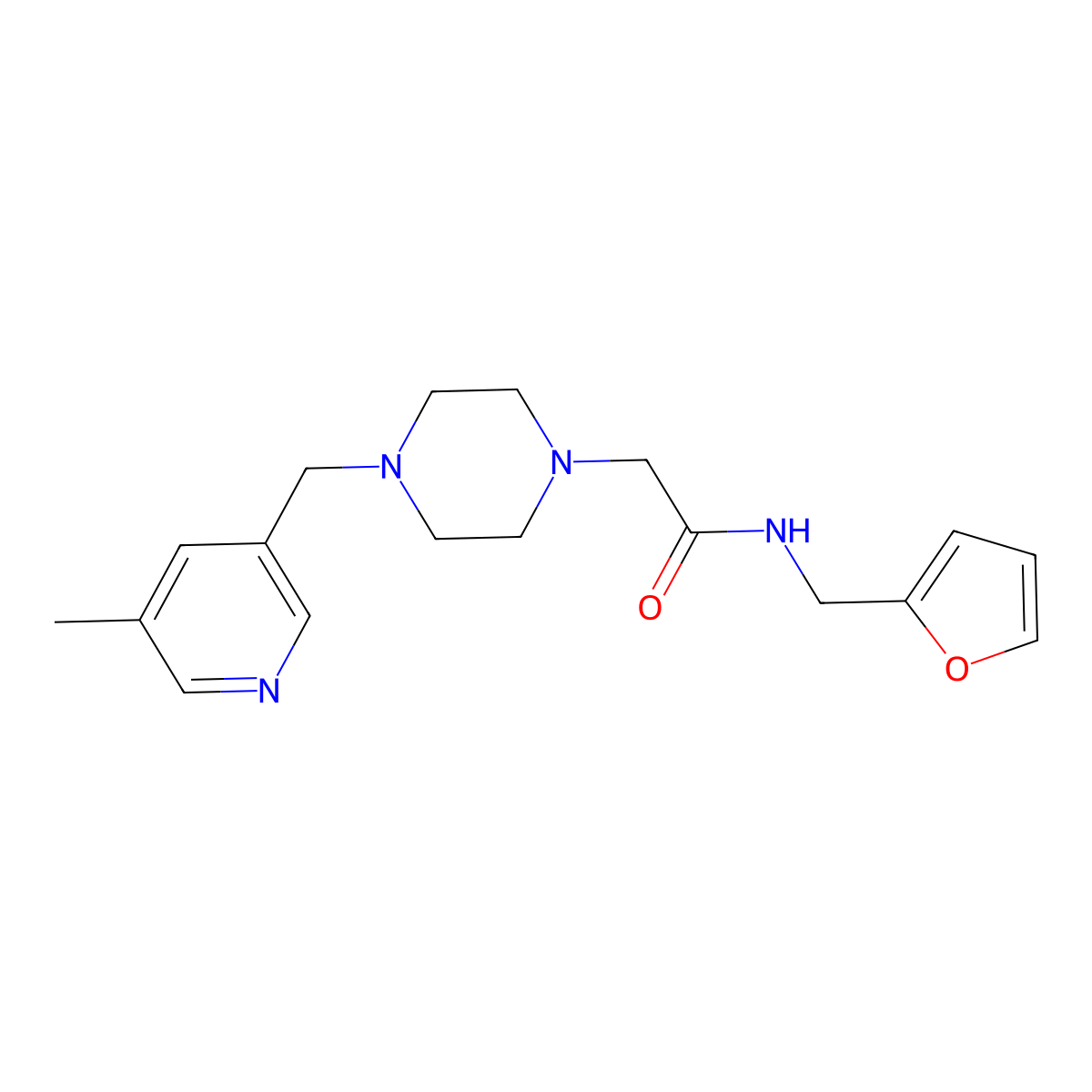 N-(furan-2-ylmethyl)-2-[4-[(5-methyl5-pyridinyl)methyl]piperazin-1-yl]acetamide molecular structure, CAS 2877669-83-3