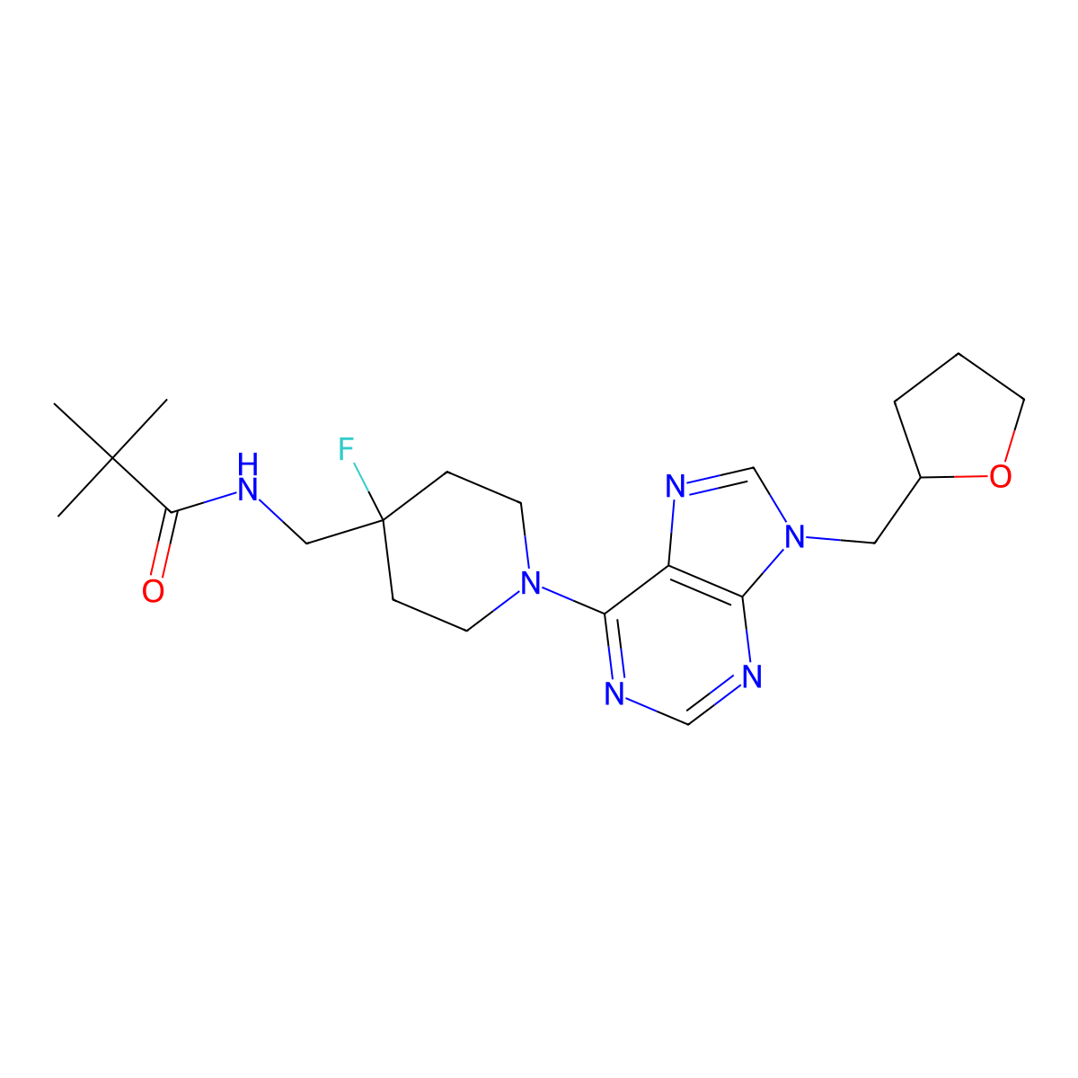 N-[(4-fluoro-1-{9-[(oxolan-2-yl)methyl]-9H-purin-6-yl}piperidin-4-yl)methyl]-2,2-dimethylpropanamide molecular structure, CAS 2877669-85-5