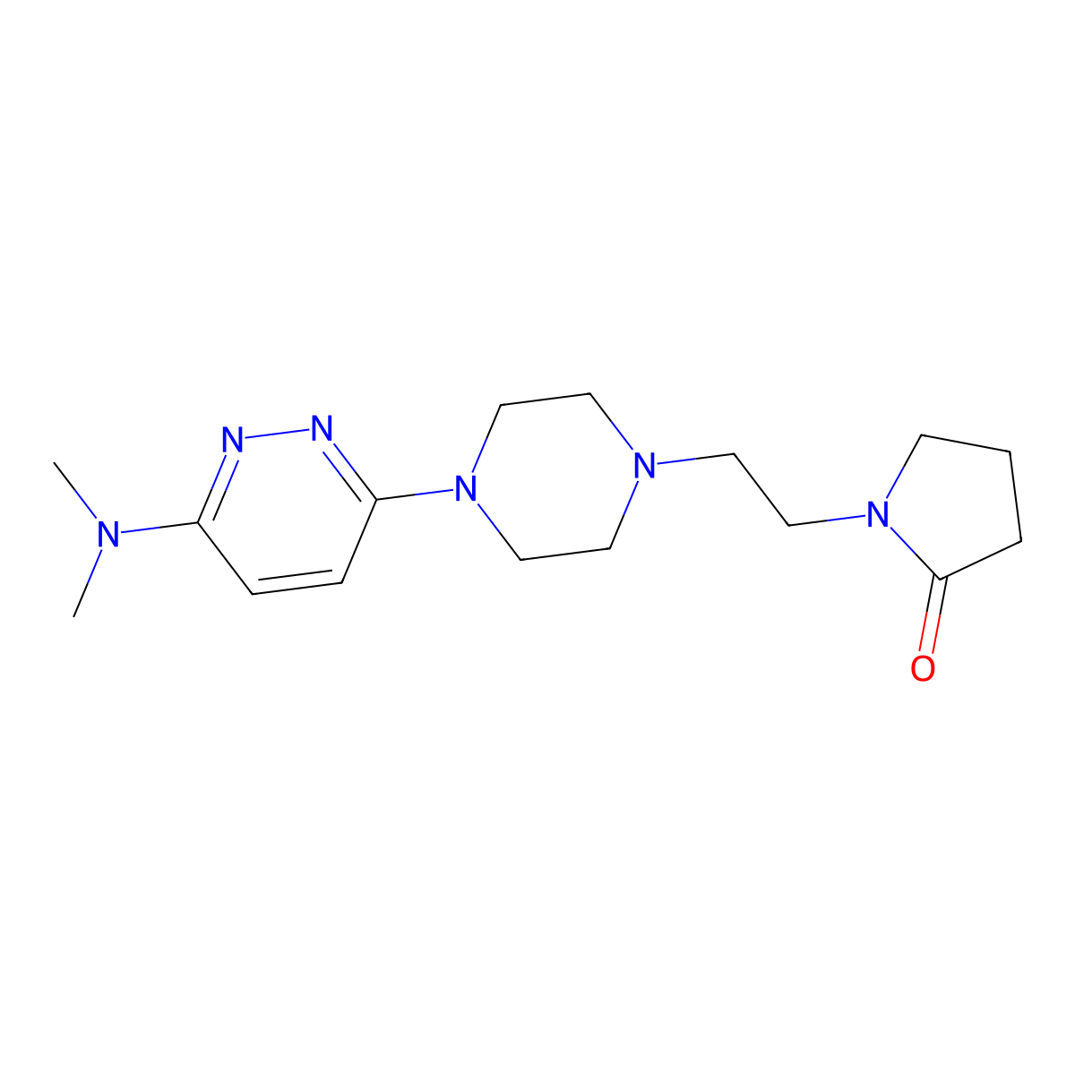 1-(2-{4-[6-(Dimethylamino)pyridazin-3-yl]piperazin-1-yl}ethyl)pyrrolidin-2-one molecular structure, CAS 2877669-86-6