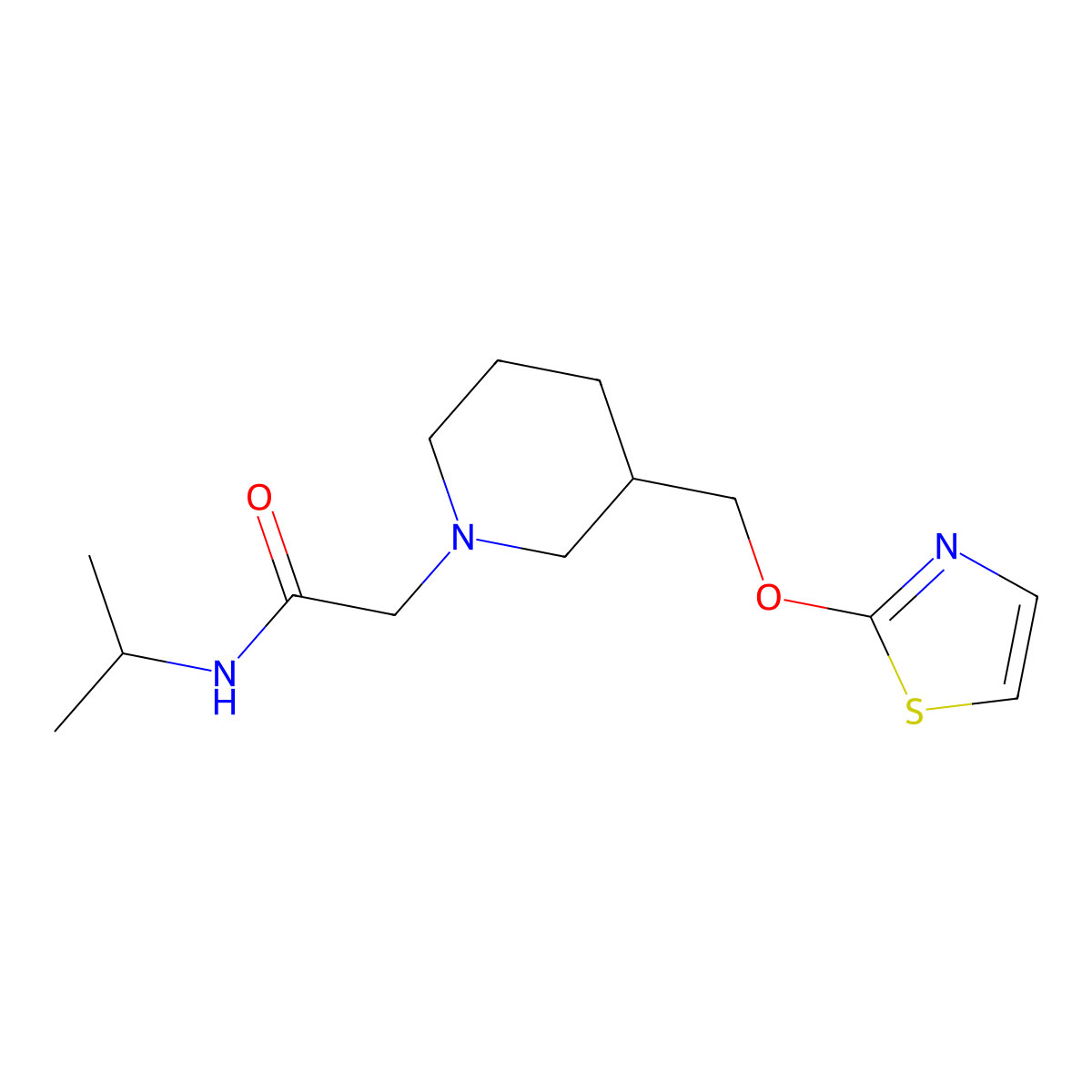 N-(propan-2-yl)-2-{3-[(1,3-thiazol-2-yloxy)methyl]piperidin-1-yl}acetamide molecular structure, CAS 2877669-87-7