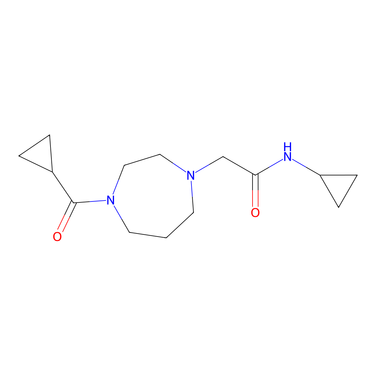 2-(4-cyclopropanecarbonyl-1,4-diazepan-1-yl)-N-cyclopropylacetamide molecular structure, CAS 2877669-88-8