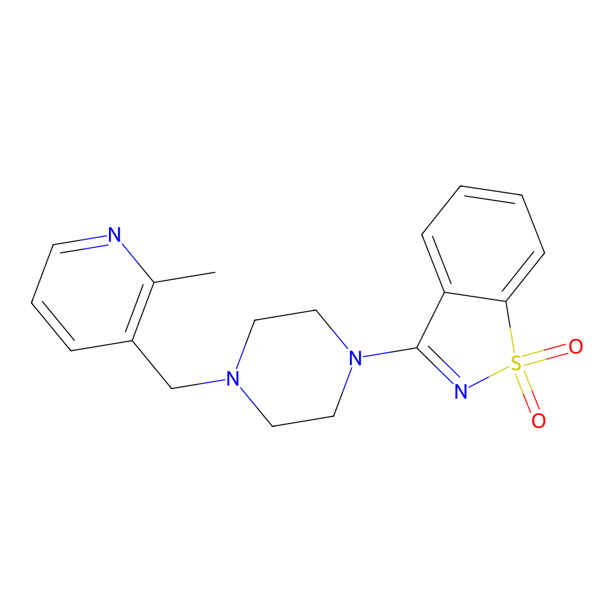 3-[4-[(2-Methyl-3-pyridinyl)methyl]piperazin-1-yl]-1,2-benzothiazole 1,1-dioxide molecular structure, CAS 2877669-90-2