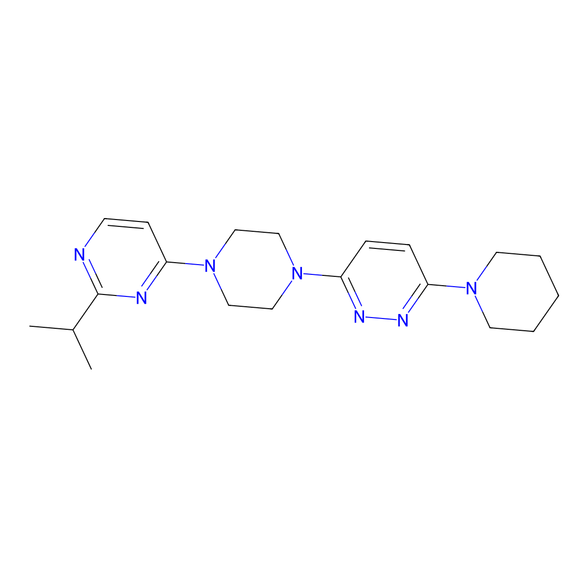 3-(Piperidin-1-yl)-6-{4-[2-(propan-2-yl)pyrimidin-4-yl]piperazin-1-yl}pyridazine molecular structure, CAS 2877669-91-3