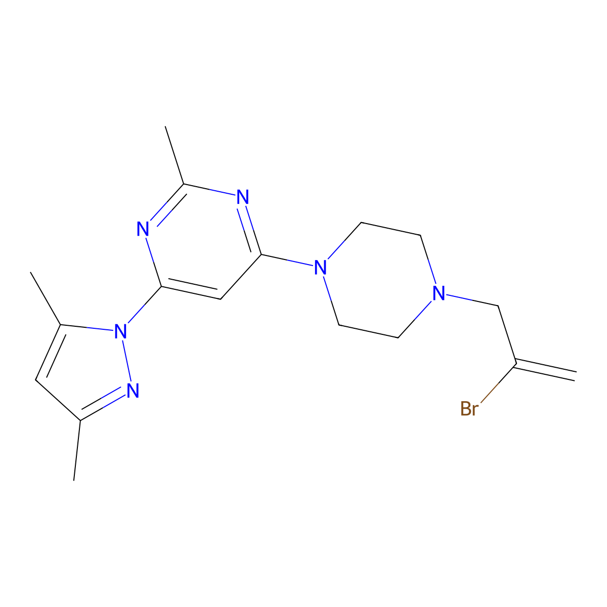 4-[4-(2-bromoprop-2-en-1-yl)piperazin-1-yl]-6-(3,5-dimethyl-1H-pyrazol-1-yl)-2-methylpyrimidine molecular structure, CAS 2877669-93-5