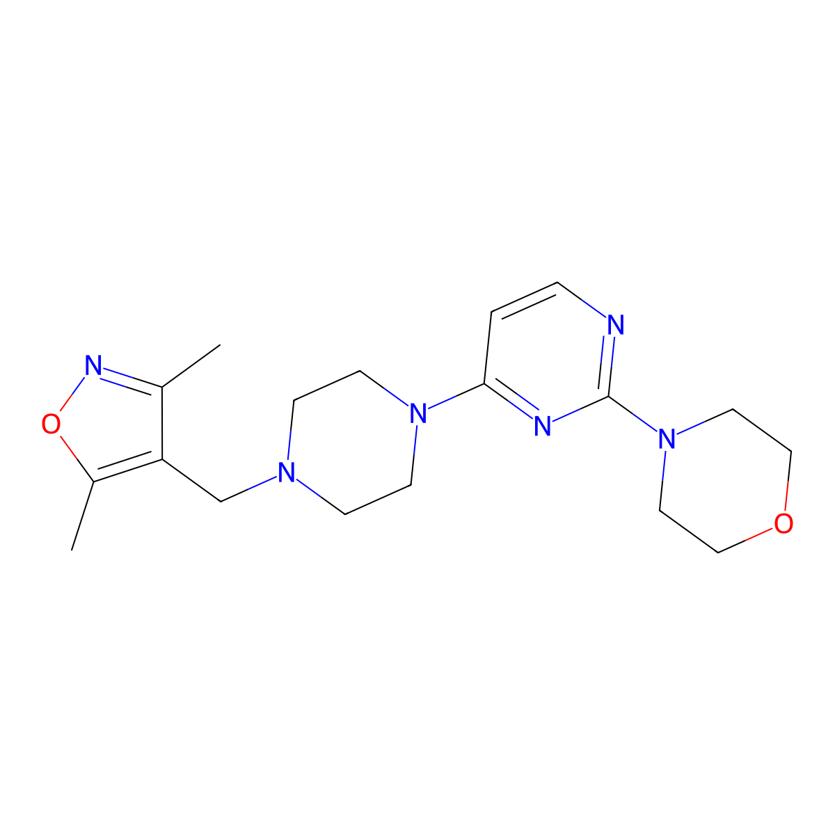 4-(4-{4-[(3,5-Dimethyl-1,2-oxazol-4-yl)methyl]piperazin-1-yl}pyrimidin-2-yl)morpholine molecular structure, CAS 2877669-94-6