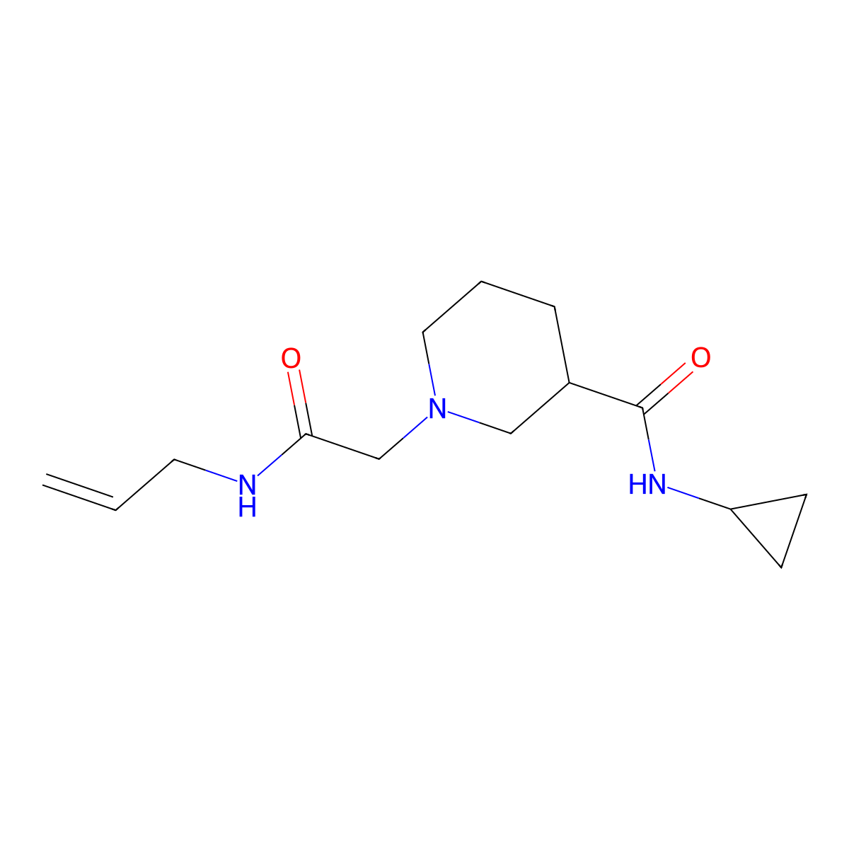 N-cyclopropyl-1-{[(prop-2-en-1-yl)carbamoyl]methyl}piperidine-3-carboxamide molecular structure, CAS 2877669-99-1