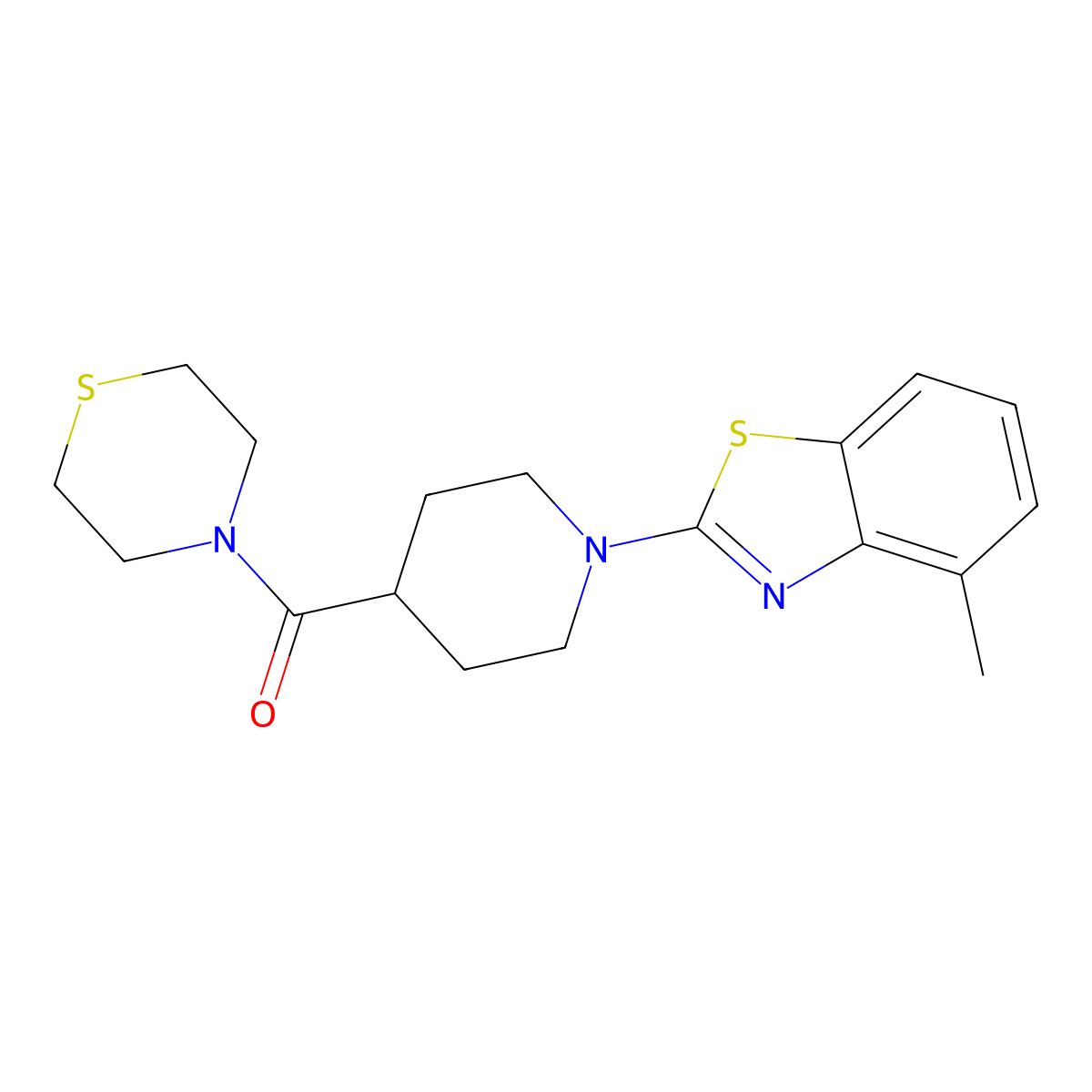 4-Methyl-2-[4-(thiomorpholine-4-carbonyl)piperidin-1-yl]-1,3-benzothiazole molecular structure, CAS 2877670-00-1