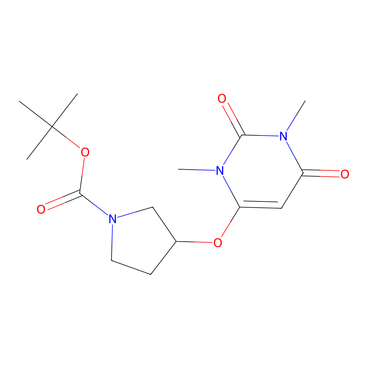 Tert-butyl 3-[(1,3-dimethyl-2,6-dioxo-1,2,3,6-tetrahydropyrimidin-4-yl)oxy]pyrrolidine-1-carboxylate molecular structure, CAS 2877670-02-3