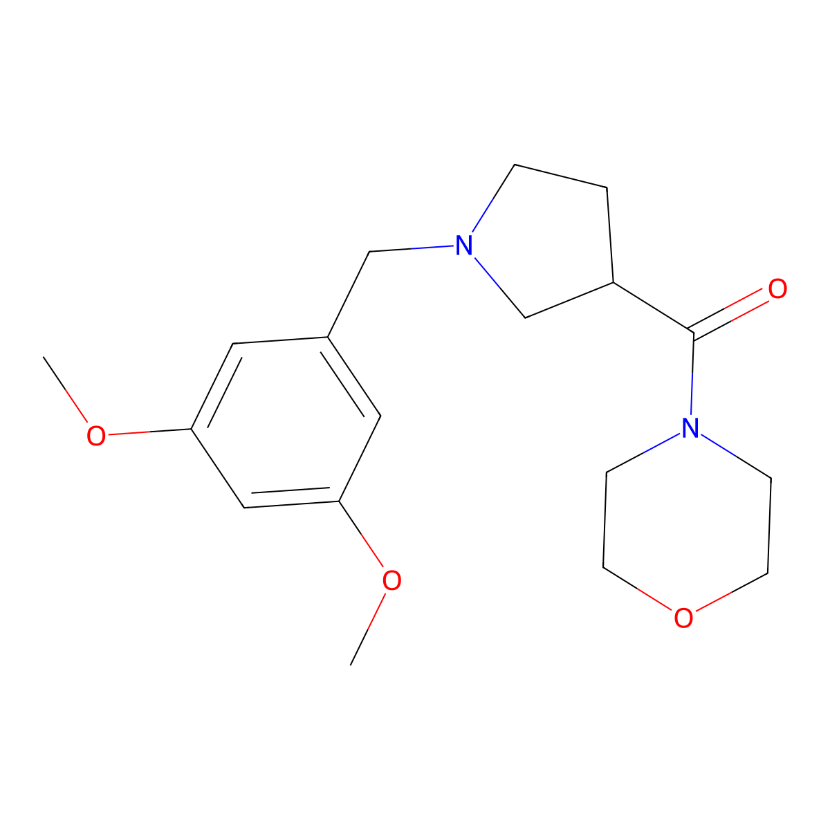 4-{1-[(3,5-Dimethoxyphenyl)methyl]pyrrolidine-3-carbonyl}morpholine molecular structure, CAS 2877670-03-4