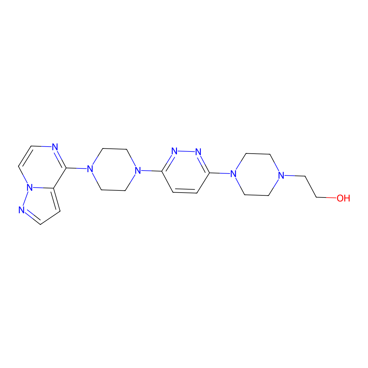 2-{4-[6-(4-{Pyrazolo[1,5-a]pyrazin-4-yl}piperazin-1-yl)pyridazin-3-yl]piperazin-1-yl}ethan-1-ol molecular structure, CAS 2877670-04-5