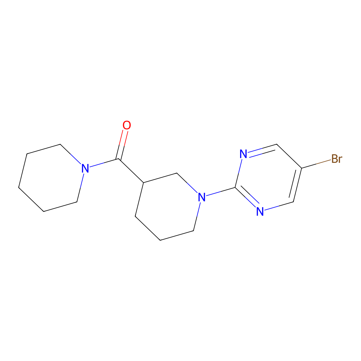 5-Bromo-2-[3-(piperidine-1-carbonyl)piperidin-1-yl]pyrimidine molecular structure, CAS 2877670-05-6