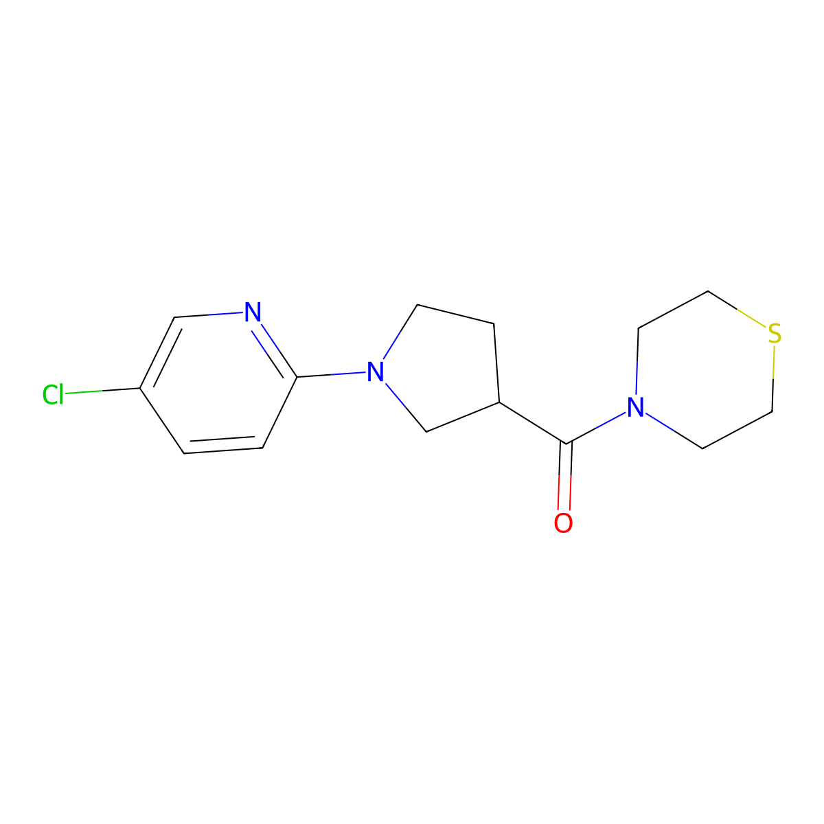 4-[1-(5-Chloropyridin-2-yl)pyrrolidine-3-carbonyl]thiomorpholine molecular structure, CAS 2877670-10-3
