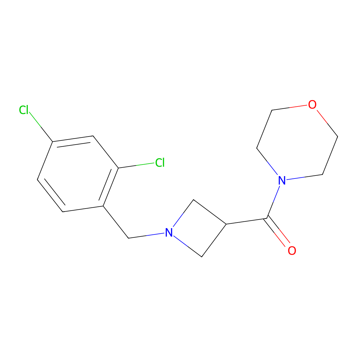 4-{1-[(2,4-Dichlorophenyl)methyl]azetidine-3-carbonyl}morpholine molecular structure, CAS 2877670-12-5