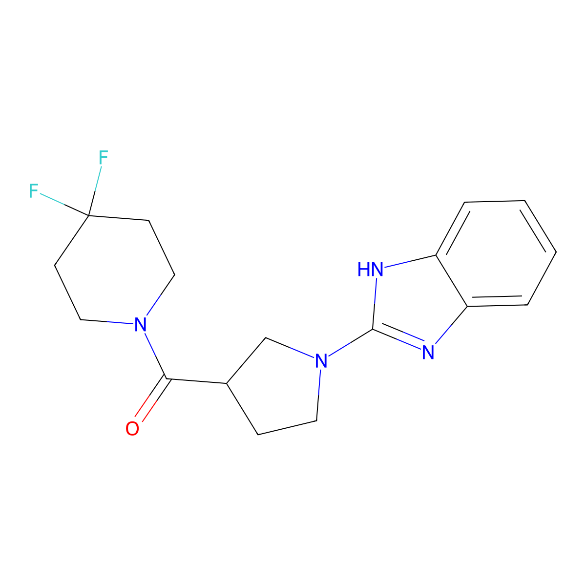2-[3-(4,4-difluoropiperidine-1-carbonyl)pyrrolidin-1-yl]-1H-1,3-benzodiazole molecular structure, CAS 2877670-14-7