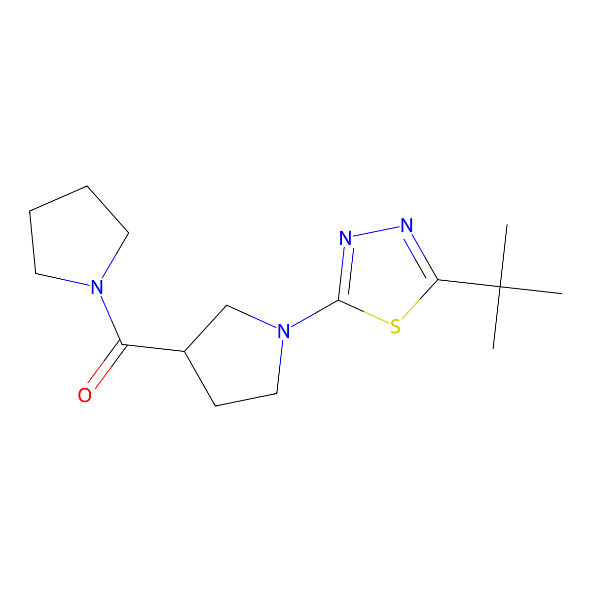 2-Tert-butyl-5-[3-(pyrrolidine-1-carbonyl)pyrrolidin-1-yl]-1,3,4-thiadiazole molecular structure, CAS 2877670-15-8