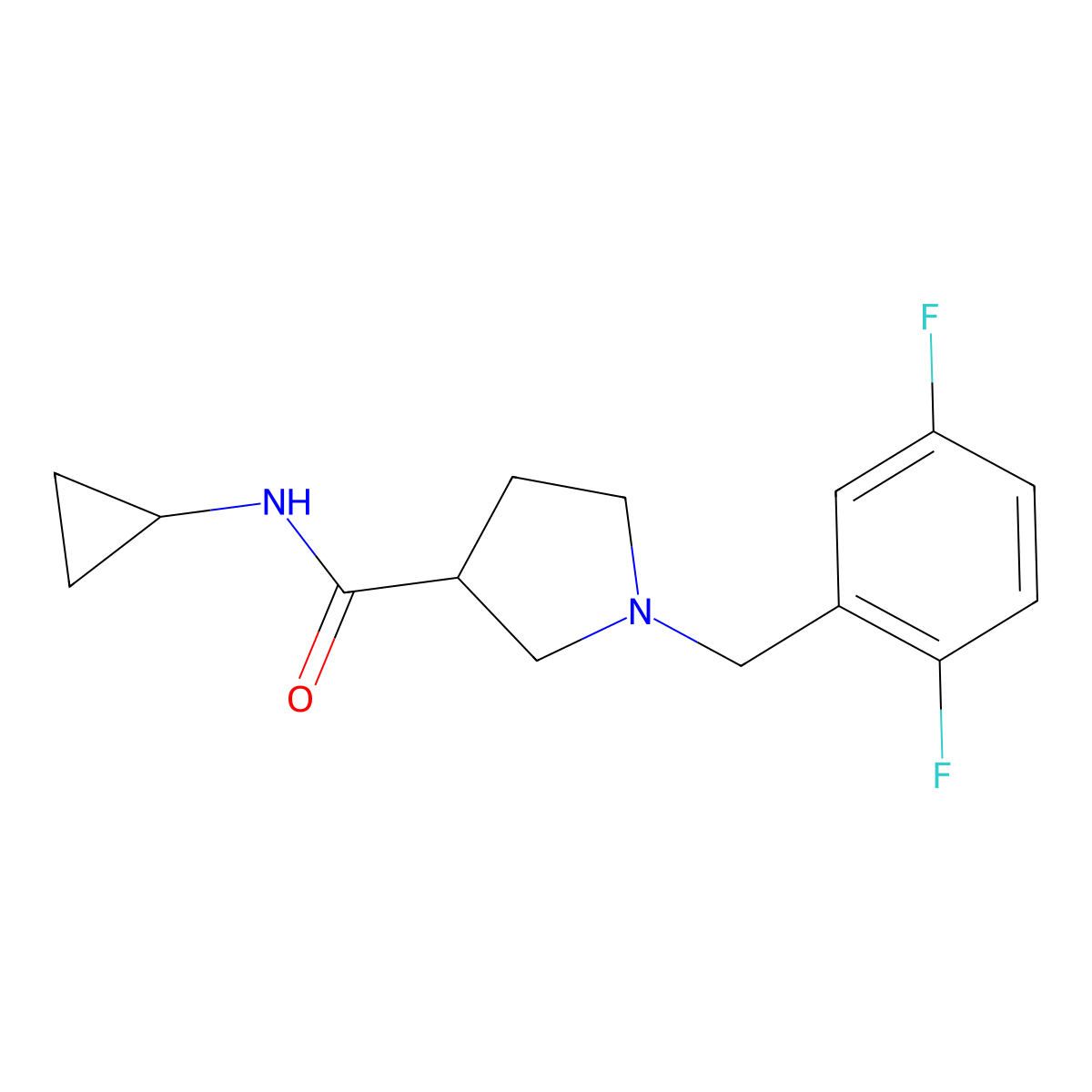 N-cyclopropyl-1-[(2,5-difluorophenyl)methyl]pyrrolidine-3-carboxamide molecular structure, CAS 2877670-18-1