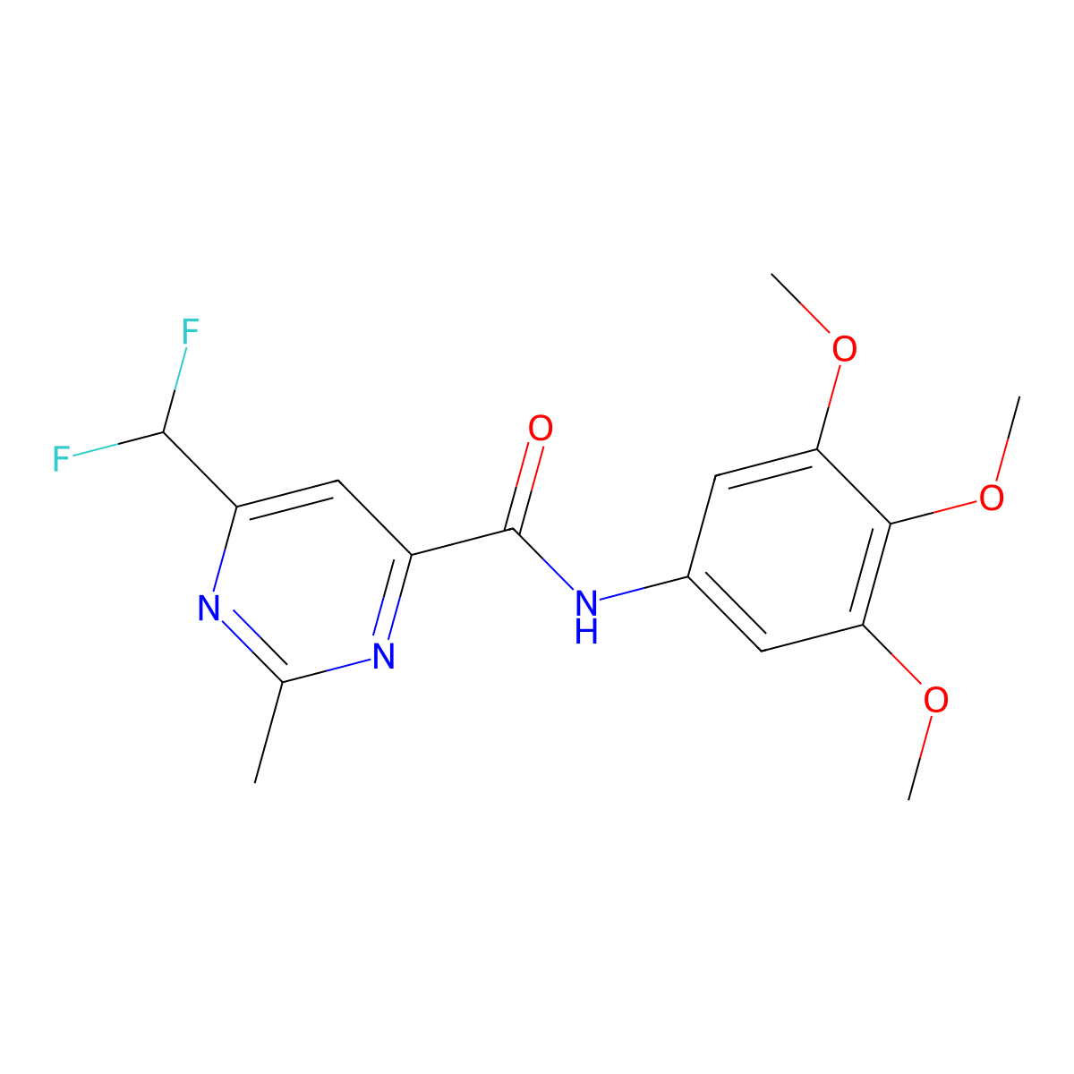 6-(difluoromethyl)-2-methyl-N-(3,4,5-trimethoxyphenyl)pyrimidine-4-carboxamide molecular structure, CAS 2877670-22-7