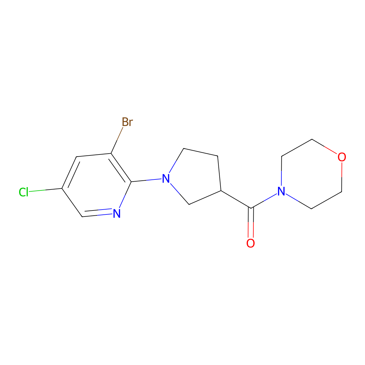 4-[1-(3-Bromo-5-chloropyridin-2-yl)pyrrolidine-3-carbonyl]morpholine molecular structure, CAS 2877670-25-0