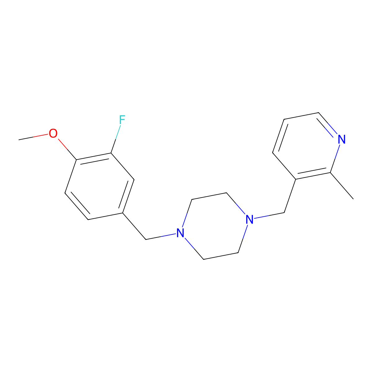1-[(3-Fluoro-4-methoxyphenyl)methyl]-4-[(2-methylpyridin-3-yl)methyl]piperazine molecular structure, CAS 2877670-26-1