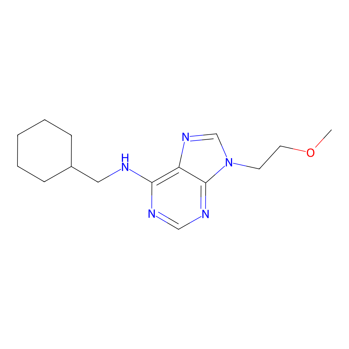 N-(cyclohexylmethyl)-9-(2-methoxyethyl)-9H-purin-6-amine molecular structure, CAS 2877670-29-4