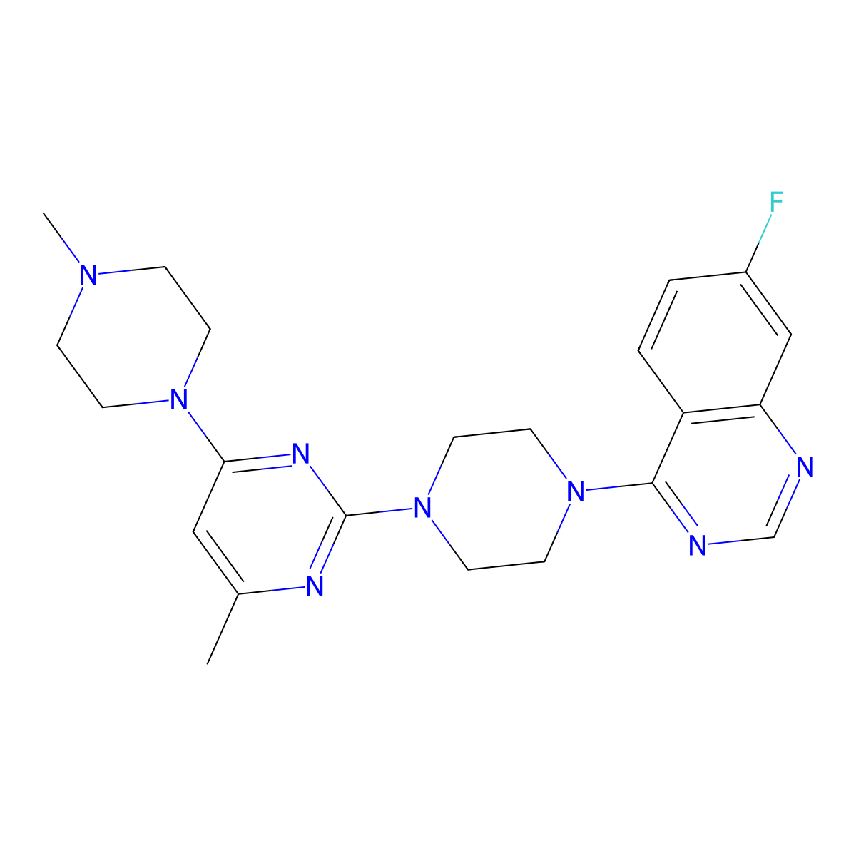 7-Fluoro-4-{4-[4-methyl-6-(4-methylpiperazin-1-yl)pyrimidin-2-yl]piperazin-1-yl}quinazoline molecular structure, CAS 2877670-33-0